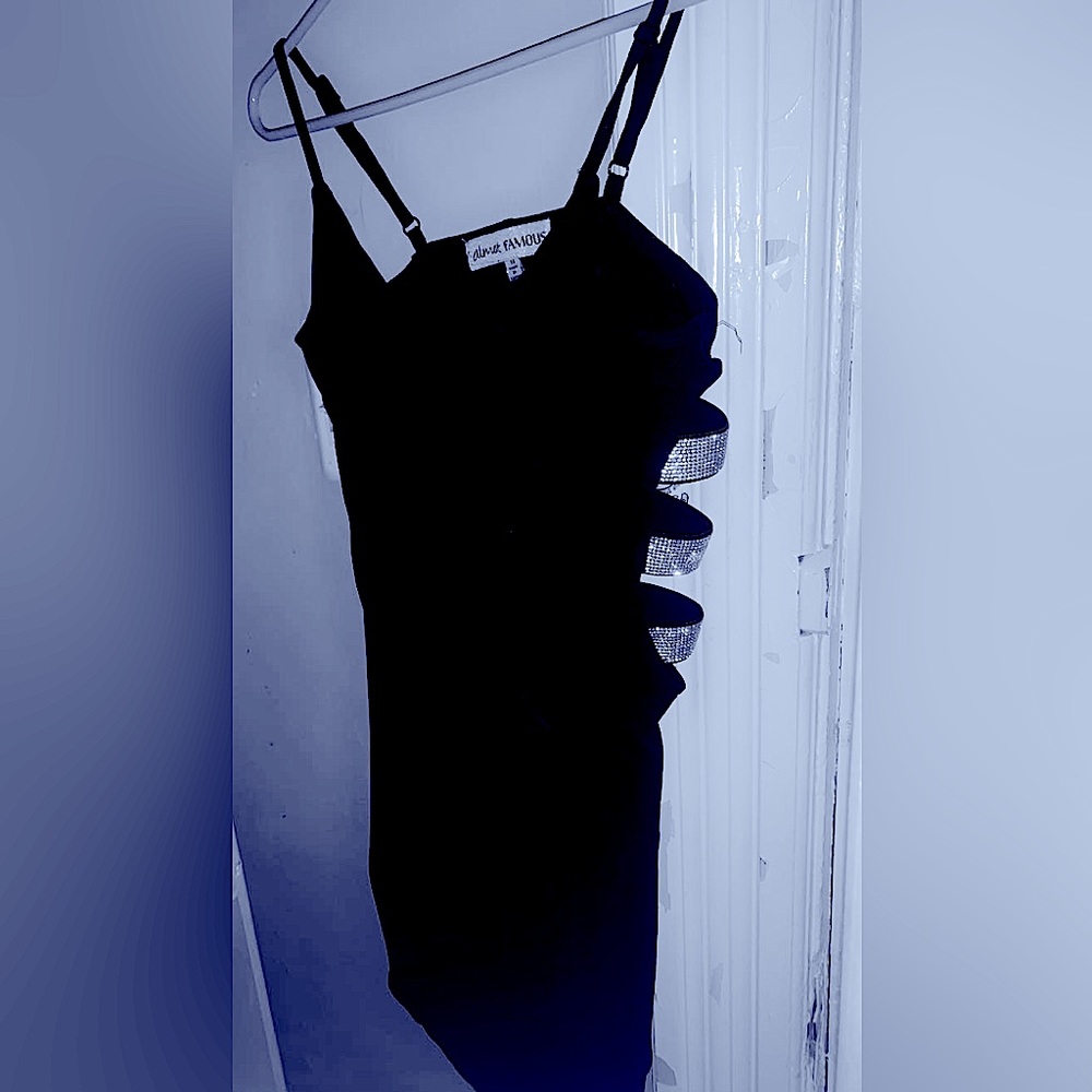 Black mid/mini dress sparkly side straps Like new